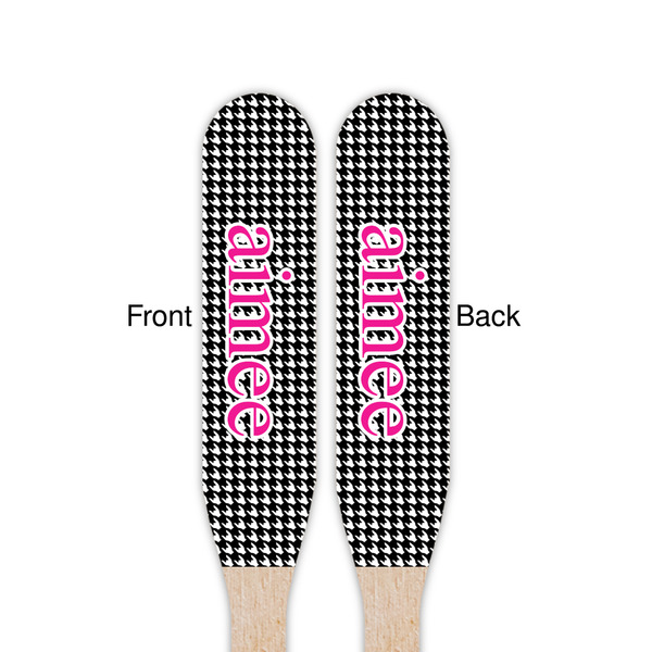 Houndstooth w/Pink Accent Wooden Food Pick - Paddle - Double Sided - Front & Back