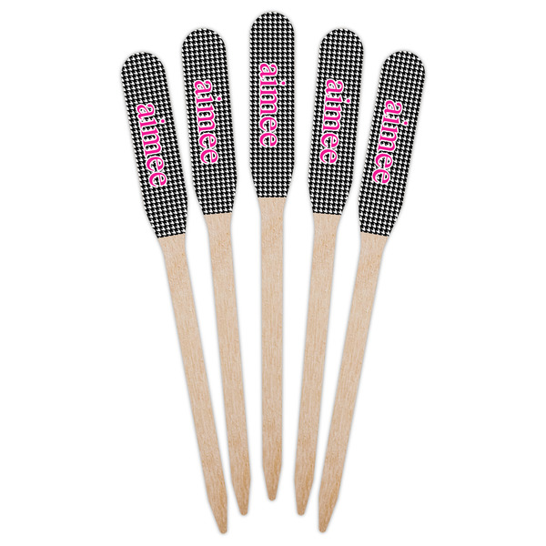 Houndstooth w/Pink Accent Wooden Food Pick - Paddle - Fan View