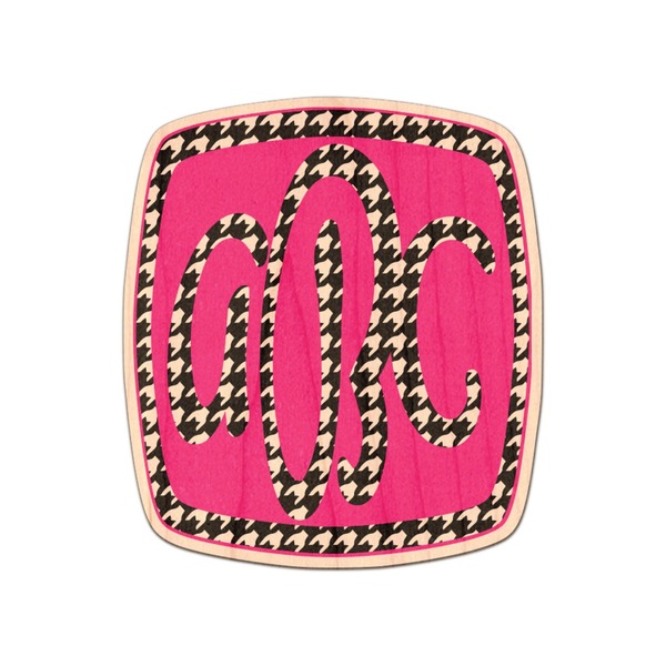 Custom Houndstooth w/Pink Accent Genuine Maple or Cherry Wood Sticker (Personalized)