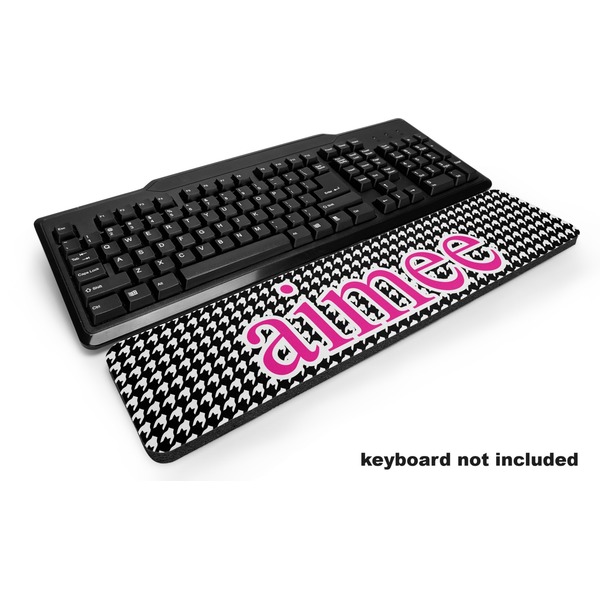 Custom Houndstooth w/Pink Accent Keyboard Wrist Rest (Personalized)