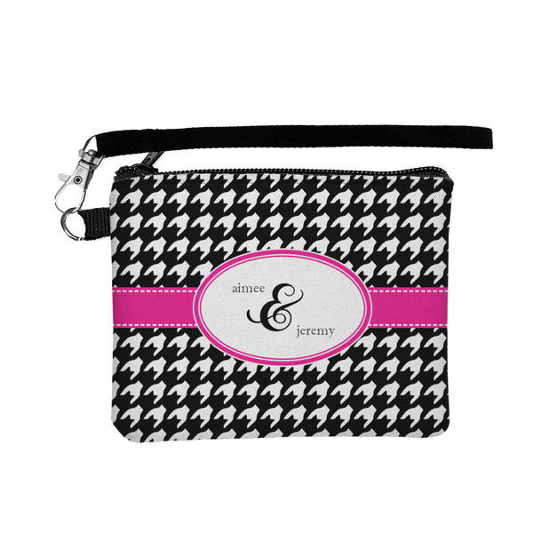 Custom Houndstooth w/Pink Accent Wristlet ID Case w/ Couple's Names
