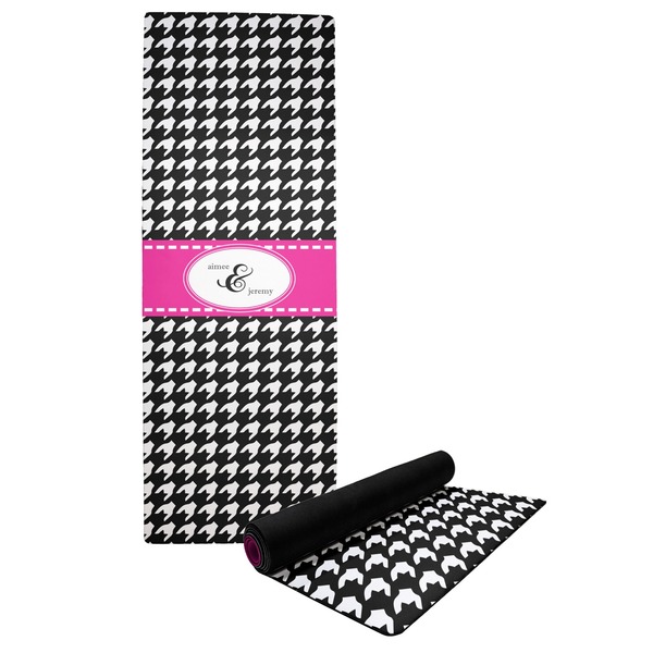 Custom Houndstooth w/Pink Accent Yoga Mat (Personalized)