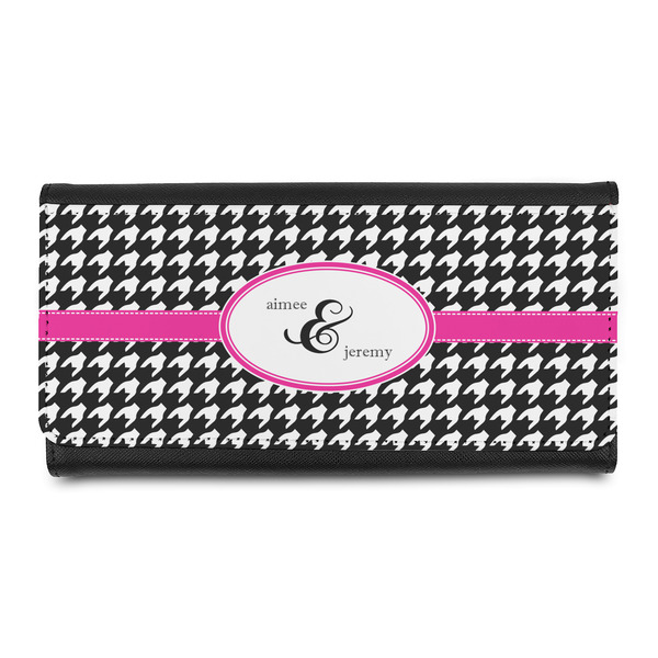 Custom Houndstooth w/Pink Accent Leatherette Ladies Wallet (Personalized)