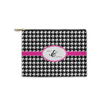 Houndstooth w/Pink Accent Zipper Pouch - Small - 8.5"x6" (Personalized)