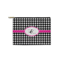 Houndstooth w/Pink Accent Zipper Pouch - Small - 8.5"x6" (Personalized)