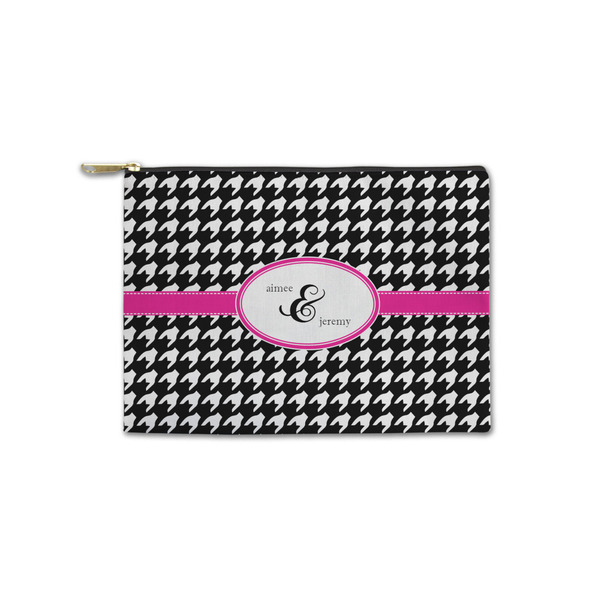 Custom Houndstooth w/Pink Accent Zipper Pouch - Small - 8.5"x6" (Personalized)