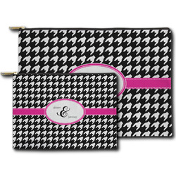 Houndstooth w/Pink Accent Zipper Pouch (Personalized)