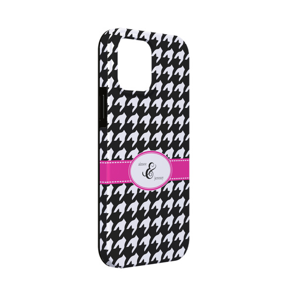 Custom Houndstooth w/Pink Accent iPhone Case - Rubber Lined - iPhone 13 Mini (Personalized)