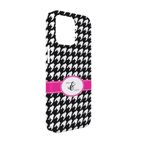 Custom Houndstooth w/Pink Accent iPhone Case - Plastic - iPhone 13 Pro (Personalized)