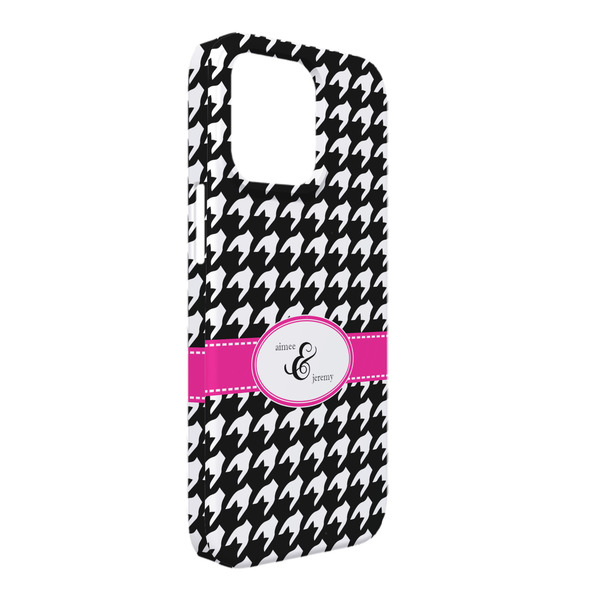 Custom Houndstooth w/Pink Accent iPhone Case - Plastic - iPhone 13 Pro Max (Personalized)