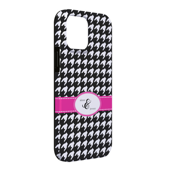 Custom Houndstooth w/Pink Accent iPhone Case - Rubber Lined - iPhone 13 Pro Max (Personalized)