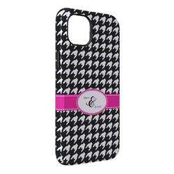 Houndstooth w/Pink Accent iPhone Case - Rubber Lined - iPhone 14 Plus (Personalized)