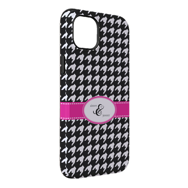 Custom Houndstooth w/Pink Accent iPhone Case - Rubber Lined - iPhone 14 Plus (Personalized)
