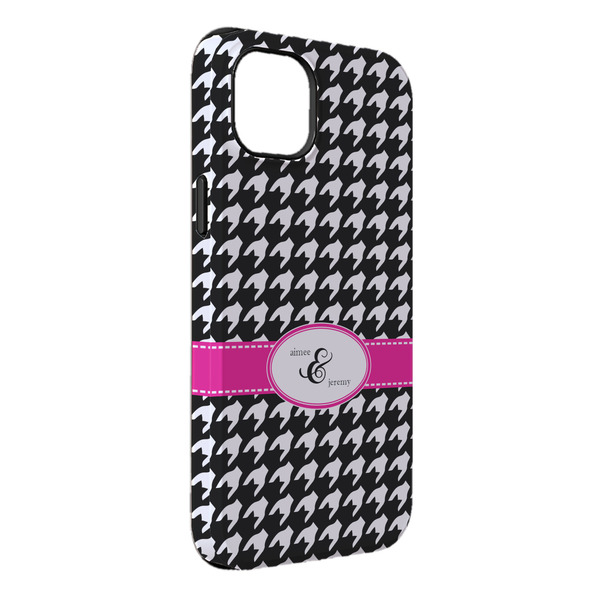 Custom Houndstooth w/Pink Accent iPhone Case - Rubber Lined - iPhone 14 Pro Max (Personalized)