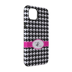 Houndstooth w/Pink Accent iPhone Case - Rubber Lined - iPhone 14 Pro (Personalized)