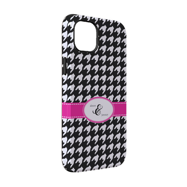 Custom Houndstooth w/Pink Accent iPhone Case - Rubber Lined - iPhone 14 (Personalized)