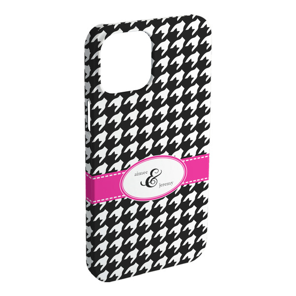 Custom Houndstooth w/Pink Accent iPhone Case - Plastic - iPhone 15 Plus (Personalized)
