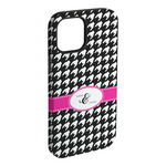 Houndstooth w/Pink Accent iPhone Case - Rubber Lined - iPhone 15 Plus (Personalized)