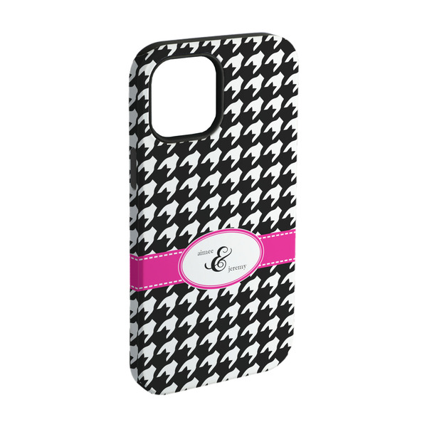 Custom Houndstooth w/Pink Accent iPhone Case - Rubber Lined - iPhone 15 Pro (Personalized)