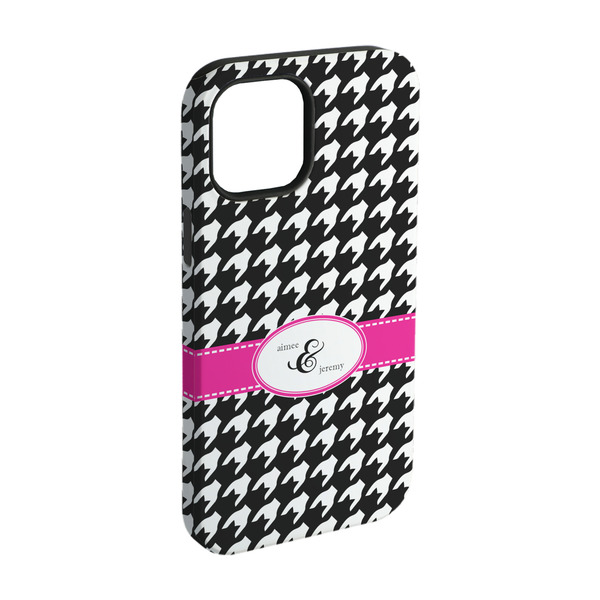 Custom Houndstooth w/Pink Accent iPhone Case - Rubber Lined - iPhone 15 (Personalized)