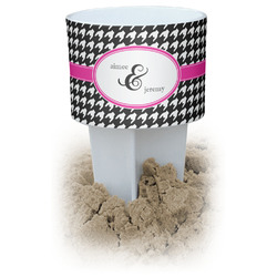 Houndstooth w/Pink Accent White Beach Spiker Drink Holder (Personalized)