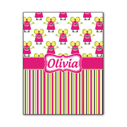 Pink Monsters & Stripes Wood Print - 11x14 (Personalized)