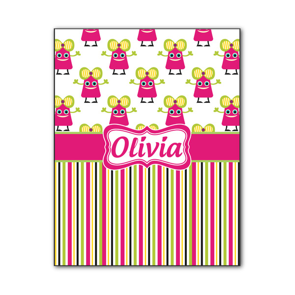 Custom Pink Monsters & Stripes Wood Print - 11x14 (Personalized)