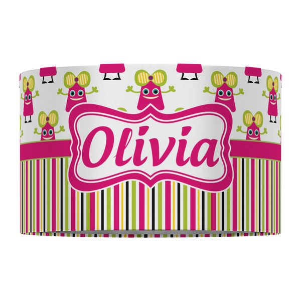 Pink Monsters & Stripes 12" Drum Lampshade - FRONT (Fabric)
