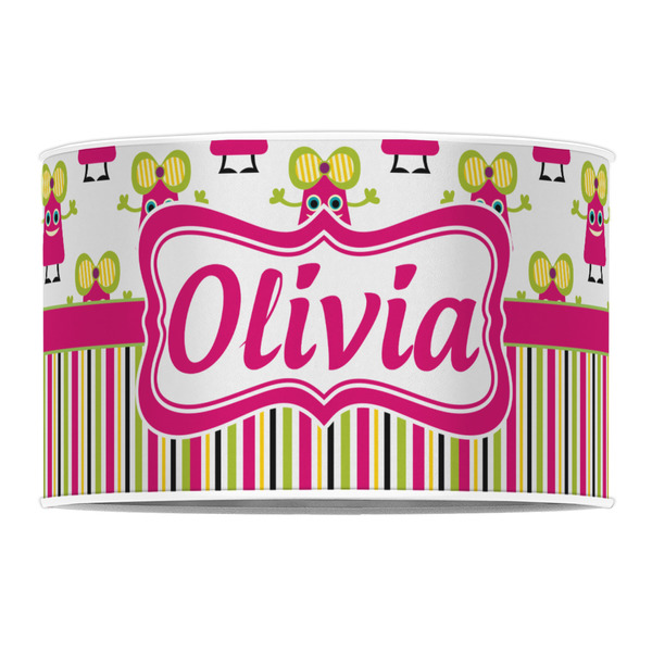 Pink Monsters & Stripes 12" Drum Lampshade - FRONT (Poly Film)