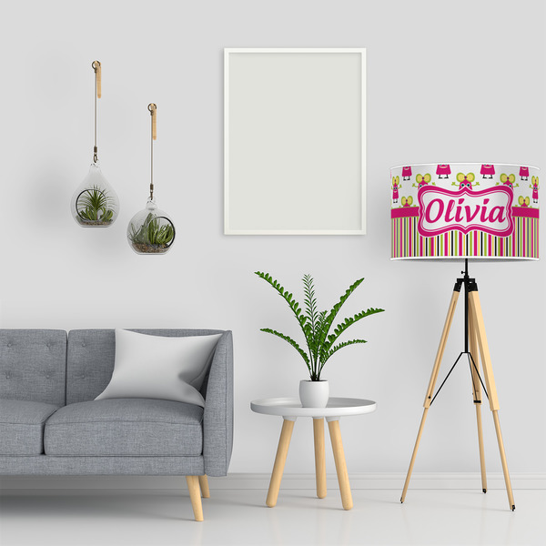 Pink Monsters & Stripes 12" Drum Lampshade - LIFESTYLE