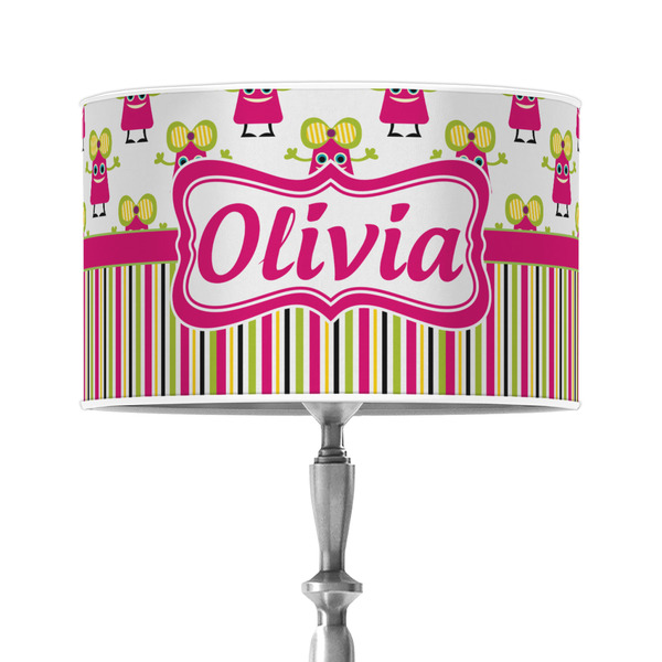 Custom Pink Monsters & Stripes 12" Drum Lamp Shade - Poly-film (Personalized)