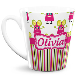 Pink Monsters & Stripes 12 Oz Latte Mug (Personalized)