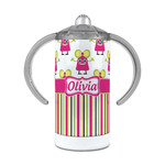 Pink Monsters & Stripes 12 oz Stainless Steel Sippy Cup (Personalized)