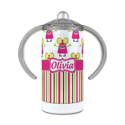 Pink Monsters & Stripes 12 oz Stainless Steel Sippy Cup (Personalized)