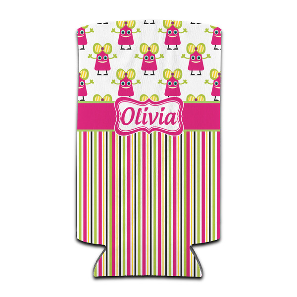 Custom Pink Monsters & Stripes Can Cooler (tall 12 oz) (Personalized)