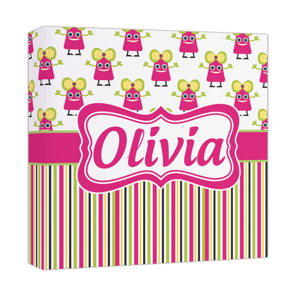 Custom Pink Monsters & Stripes Canvas Print - 12x12 (Personalized)