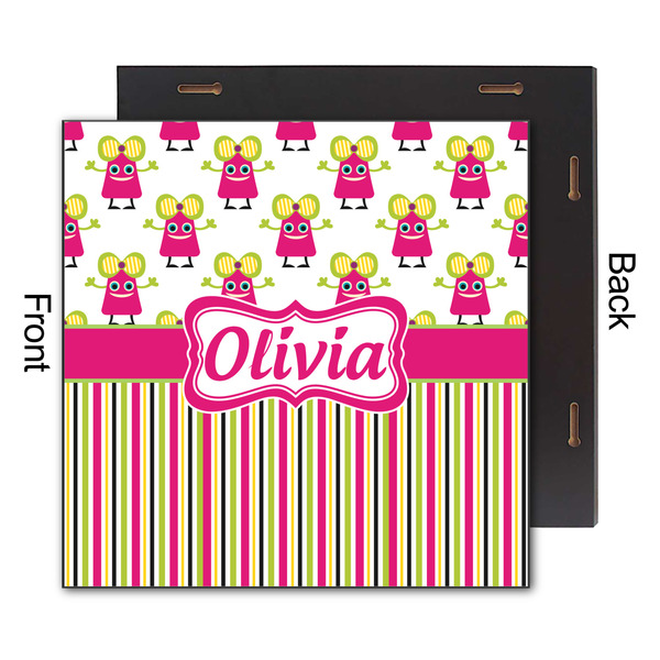 Pink Monsters & Stripes 12x12 Wood Print - Front & Back View
