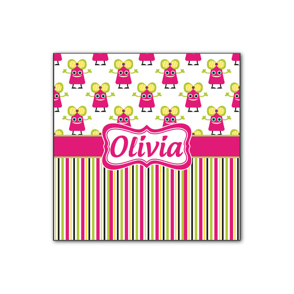 Custom Pink Monsters & Stripes Wood Print - 12x12 (Personalized)