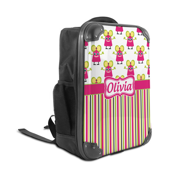 Pink Monsters & Stripes 15" Backpack - ANGLE VIEW