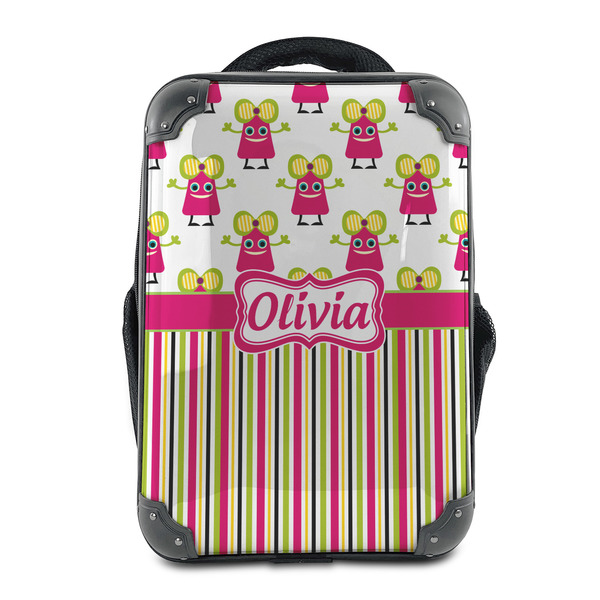 Custom Pink Monsters & Stripes 15" Hard Shell Backpack (Personalized)