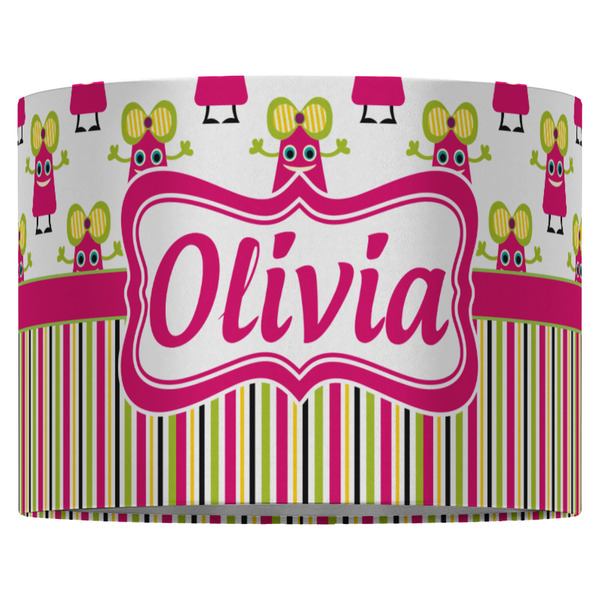 Pink Monsters & Stripes 16" Drum Lampshade - FRONT (Fabric)