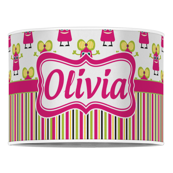 Pink Monsters & Stripes 16" Drum Lampshade - FRONT (Poly Film)