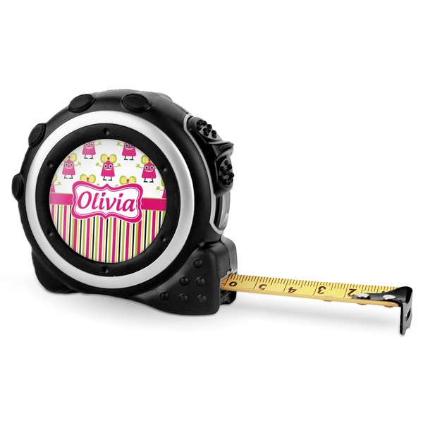 Custom Pink Monsters & Stripes Tape Measure - 16 Ft (Personalized)