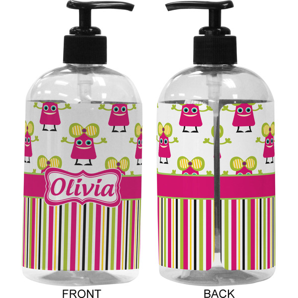 Pink Monsters & Stripes 16 oz Plastic Liquid Dispenser (Approval)