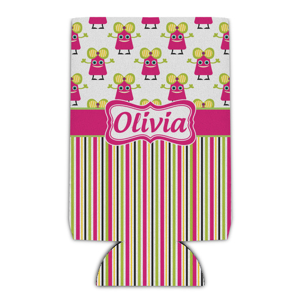 Custom Pink Monsters & Stripes Can Cooler (Personalized)