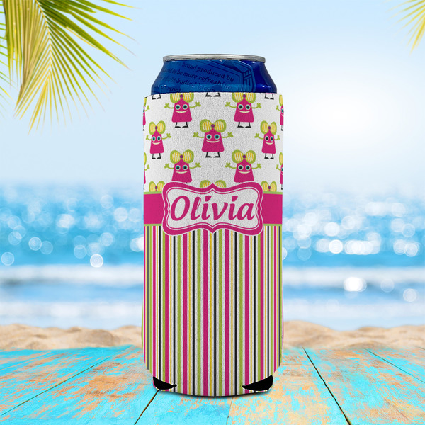 Pink Monsters & Stripes 16oz Can Sleeve - LIFESTYLE