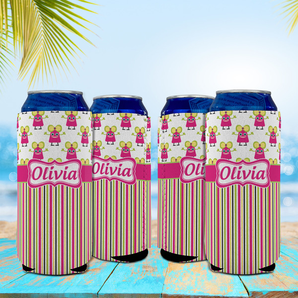 Pink Monsters & Stripes 16oz Can Sleeve - Set of 4 - LIFESTYLE