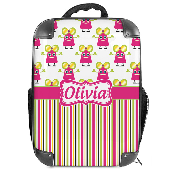 Custom Pink Monsters & Stripes 18" Hard Shell Backpack (Personalized)