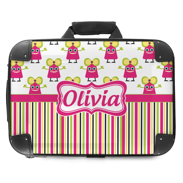 Custom Pink Monsters & Stripes Hard Shell Briefcase - 18" (Personalized)