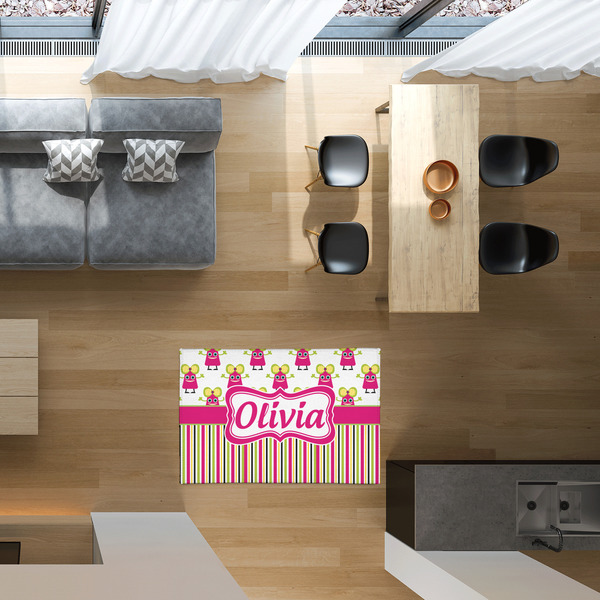 Pink Monsters & Stripes 2'x3' Indoor Area Rugs - IN CONTEXT